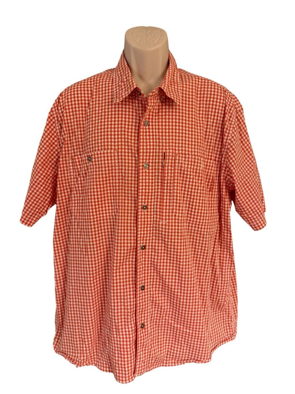 Orvis Mens River Guide Orange Gingham Utility Hiking Fly Fishing Button Down XL